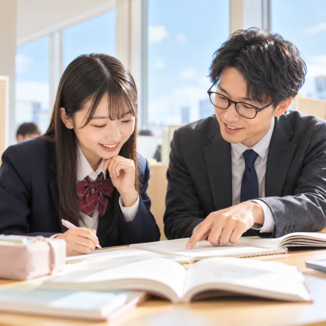 高校生に講師が勉強を教えている様子